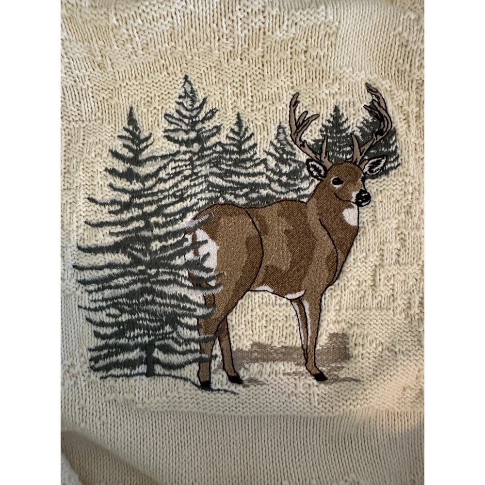Vintage Fieldmaster Deer Sweater Men XL USA 3D Knit Embroidered Buck Outdoor‎